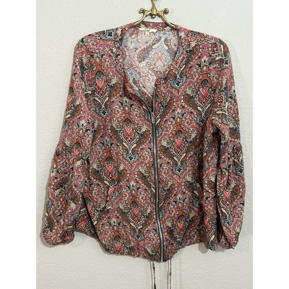Easel Boutique Womens Shirt Top Zipper‎ Tie Large Long Sleeve Loose Fit